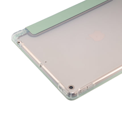 For iPad 10.2 2021 / 2020 / 2019 3-folding Electric Pressed Skin Texture Horizontal Flip Shockproof Transparent TPU + PU Leather Case with Holder & Pen Slot & Sleep / Wake-up Function(Matcha Green)-garmade.com