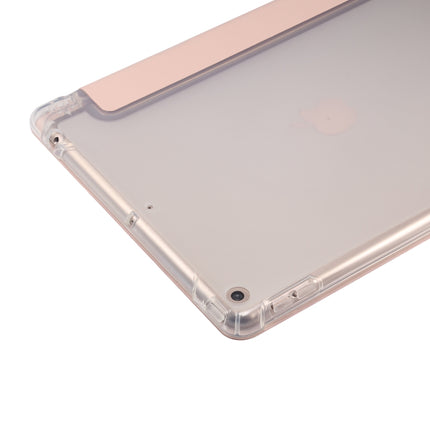 For iPad 10.2 2021 / 2020 / 2019 3-folding Electric Pressed Skin Texture Horizontal Flip Shockproof Transparent TPU + PU Leather Case with Holder & Pen Slot & Sleep / Wake-up Function(Light Pink)-garmade.com