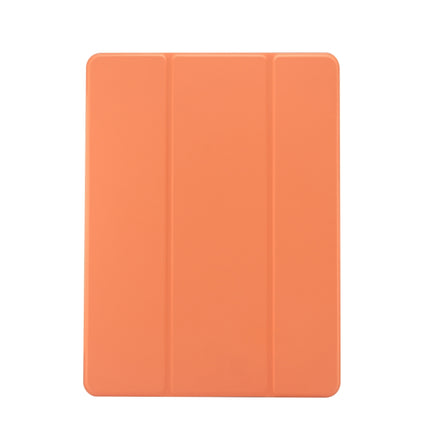 For iPad 10.2 2021 / 2020 / 2019 3-folding Electric Pressed Skin Texture Horizontal Flip Shockproof Transparent TPU + PU Leather Case with Holder & Pen Slot & Sleep / Wake-up Function(Orange)-garmade.com