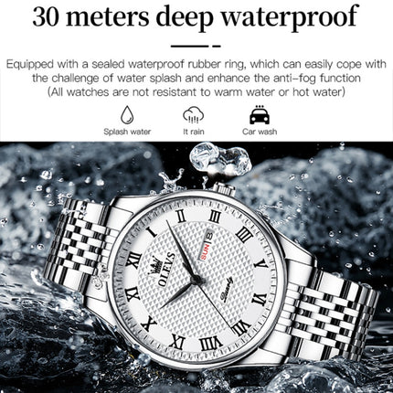OLEVS 5562 Men Multifunctional Business Waterproof Quartz Watch(White)-garmade.com