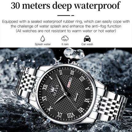 OLEVS 5562 Men Multifunctional Business Waterproof Quartz Watch(Black)-garmade.com