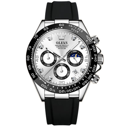 OLEVS 2875 Men Multifunctional Sports Chronograph Waterproof Quartz Watch(White)-garmade.com