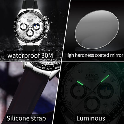 OLEVS 2875 Men Multifunctional Sports Chronograph Waterproof Quartz Watch(White)-garmade.com