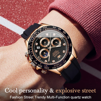OLEVS 2875 Men Multifunctional Sports Chronograph Waterproof Quartz Watch(Black + Rose Gold)-garmade.com