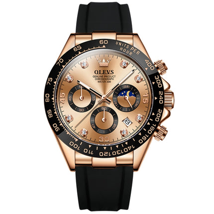 OLEVS 2875 Men Multifunctional Sports Chronograph Waterproof Quartz Watch(Rose Gold)-garmade.com