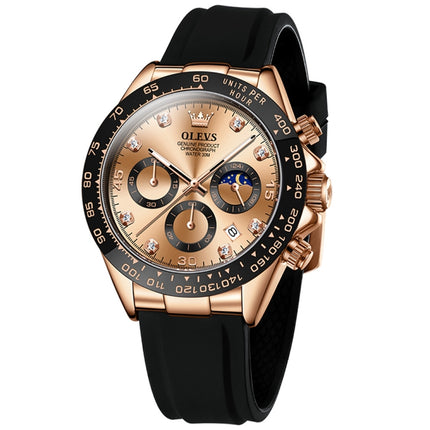 OLEVS 2875 Men Multifunctional Sports Chronograph Waterproof Quartz Watch(Rose Gold)-garmade.com