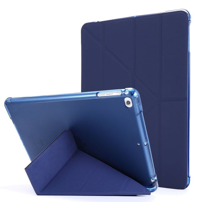 For iPad 9.7 (2018) & (2017) Airbag Deformation Horizontal Flip Leather Case with Holder & Pen Holder(Dark Blue)-garmade.com