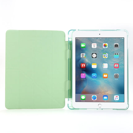 For iPad 9.7 (2018) & (2017) Airbag Deformation Horizontal Flip Leather Case with Holder & Pen Holder(Dark Green)-garmade.com