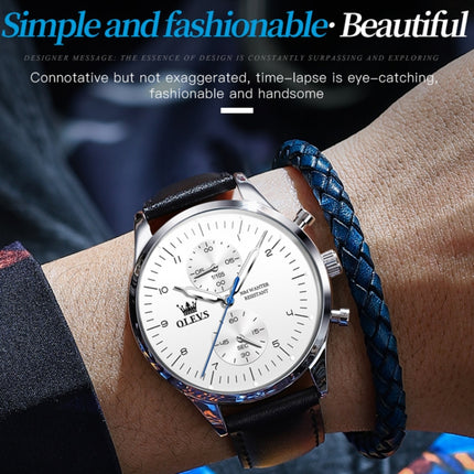 OLEVS 2880 Men Multifunctional Business Waterproof Leather Strap Quartz Watch(White)-garmade.com