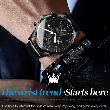 OLEVS 2880 Men Multifunctional Business Waterproof Leather Strap Quartz Watch(Black)-garmade.com