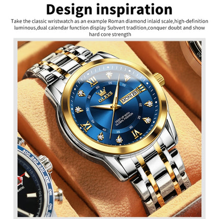 OLEVS 5513 Men Business Luminous Waterproof Quartz Watch(Blue + Gold)-garmade.com