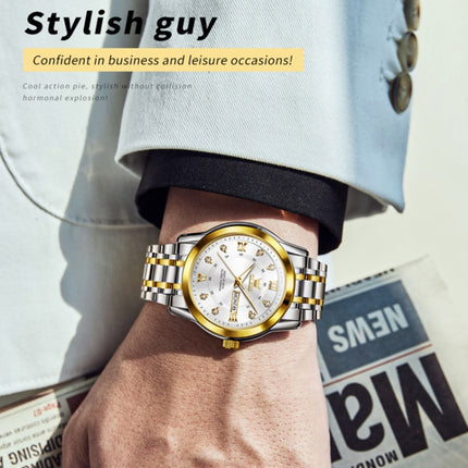 OLEVS 5513 Men Business Luminous Waterproof Quartz Watch(White + Gold)-garmade.com