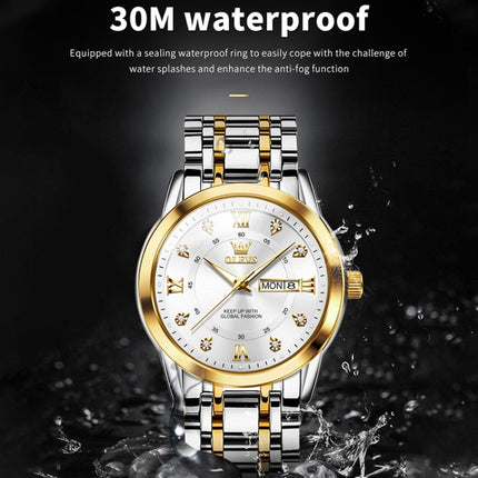 OLEVS 5513 Men Business Luminous Waterproof Quartz Watch(White + Gold)-garmade.com