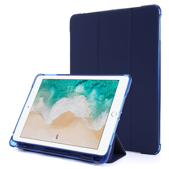 For iPad 9.7 (2018) & (2017) Airbag Horizontal Flip Leather Case with Three-fold Holder & Pen Holder(Dark Blue)-garmade.com