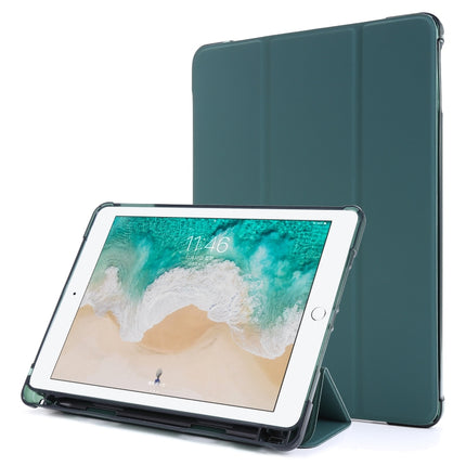For iPad 9.7 (2018) & (2017) Airbag Horizontal Flip Leather Case with Three-fold Holder & Pen Holder(Dark Green)-garmade.com