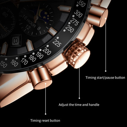 OLEVS 9957 Men Luminous Waterproof Leather Strap Quartz Watch(Black + Rose Gold)-garmade.com