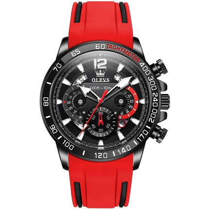 OLEVS 9936 Men Multifunctional Sports Waterproof Quartz Watch(Black)-garmade.com