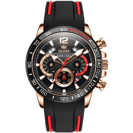 OLEVS 9936 Men Multifunctional Sports Waterproof Quartz Watch(Black + Rose Gold)-garmade.com