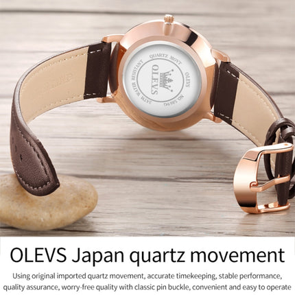 OLEVS 5869 Men Business Waterproof Genuine Leather Strap Quartz Watch(Blue + Rose Gold)-garmade.com