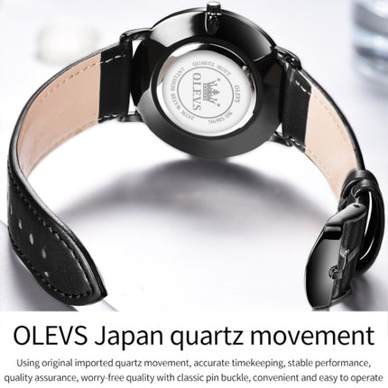 OLEVS 5869 Men Business Waterproof Genuine Leather Strap Quartz Watch(Blue + Dark Brown)-garmade.com
