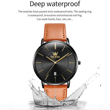 OLEVS 5869 Men Business Waterproof Genuine Leather Strap Quartz Watch(Black + Brown)-garmade.com