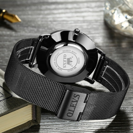 OLEVS 5869 Men Business Waterproof Steel Strap Quartz Watch(Black)-garmade.com