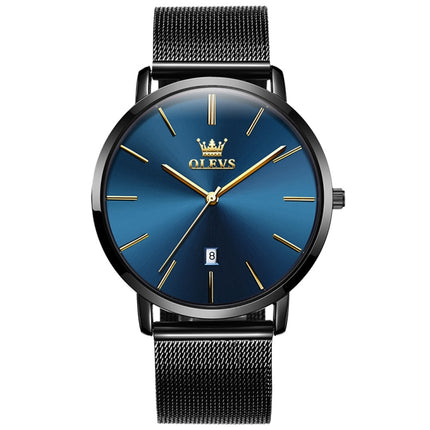 OLEVS 5869 Men Business Waterproof Steel Strap Quartz Watch(Blue + Black)-garmade.com