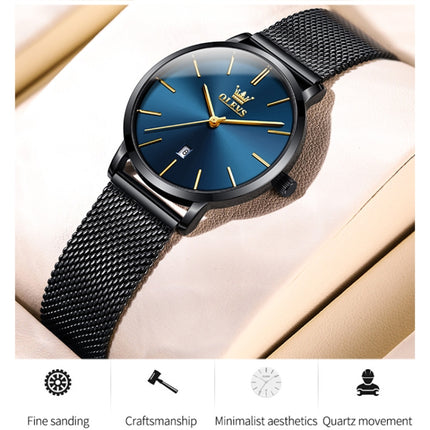 OLEVS 5869 Ladies Business Waterproof Steel Strap Quartz Watch(Blue + Black)-garmade.com