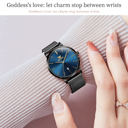 OLEVS 5869 Ladies Business Waterproof Steel Strap Quartz Watch(Blue + Black)-garmade.com