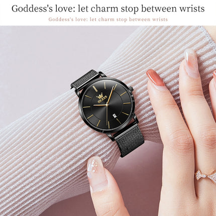 OLEVS 5869 Ladies Business Waterproof Steel Strap Quartz Watch(Black)-garmade.com