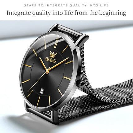 OLEVS 5869 Ladies Business Waterproof Steel Strap Quartz Watch(Black)-garmade.com