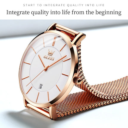OLEVS 5869 Ladies Business Waterproof Steel Strap Quartz Watch(White + Rose Gold)-garmade.com