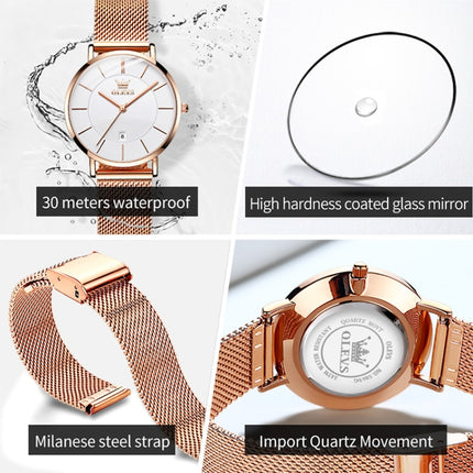 OLEVS 5869 Ladies Business Waterproof Steel Strap Quartz Watch(White + Rose Gold)-garmade.com