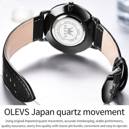 OLEVS 5869 1 Pair Couple Waterproof Genuine Leather Strap Quartz Watch(Blue + Black)-garmade.com