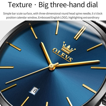 OLEVS 5869 1 Pair Couple Waterproof Genuine Leather Strap Quartz Watch(Blue)-garmade.com