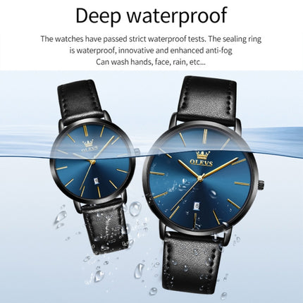OLEVS 5869 1 Pair Couple Waterproof Genuine Leather Strap Quartz Watch(Blue + Rose Gold)-garmade.com
