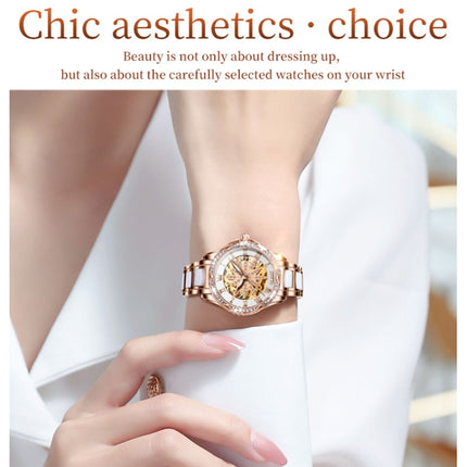 OLEVS 6681 Women Multifunctional Hollow Waterproof Mechanical Watch(White Surface Ceramic Belt)-garmade.com