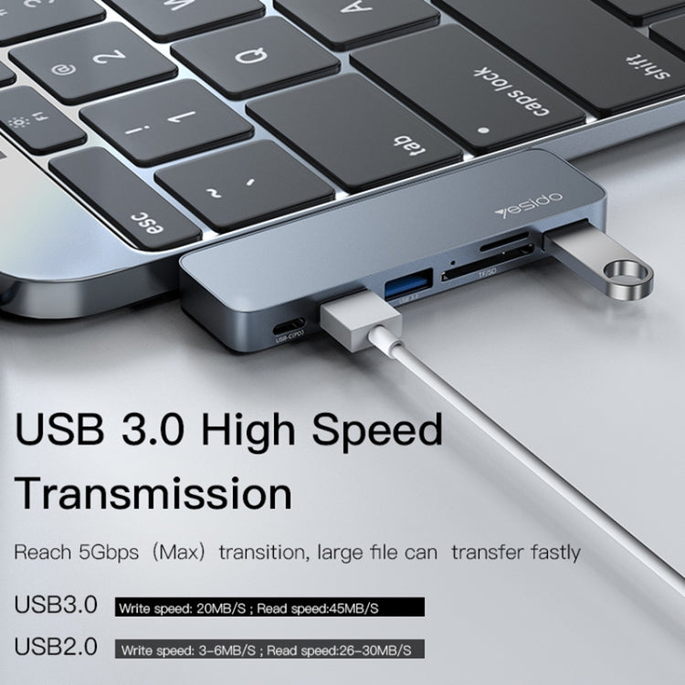 Yesido HB10 6 in 1 USB-C / Type-C Ports Multifunctional Docking Station HUB Adapter-garmade.com