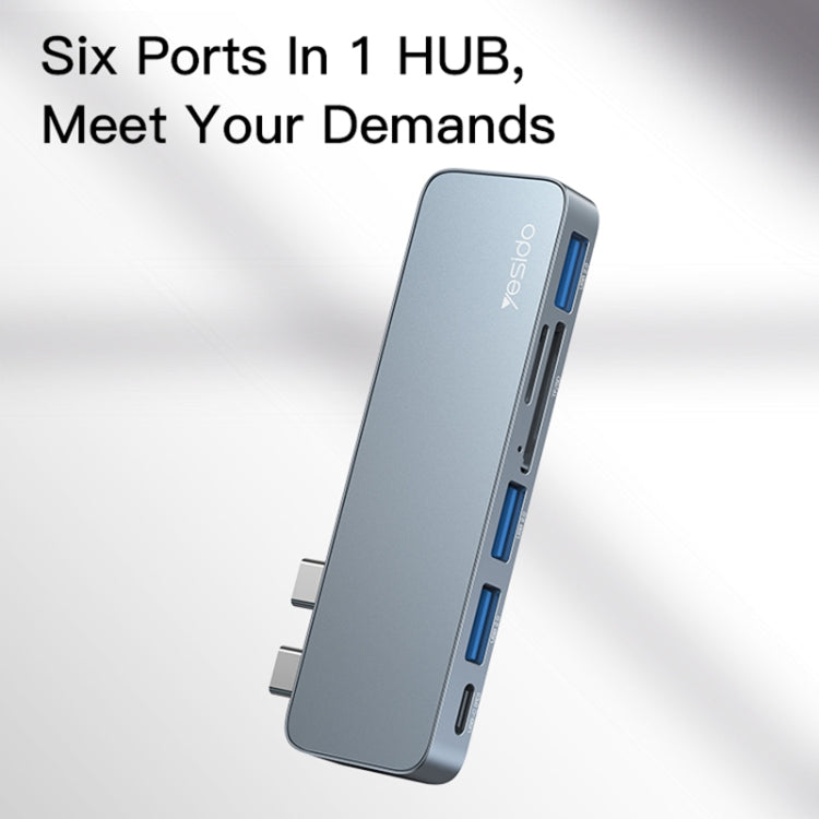 Yesido HB10 6 in 1 USB-C / Type-C Ports Multifunctional Docking Station HUB Adapter-garmade.com