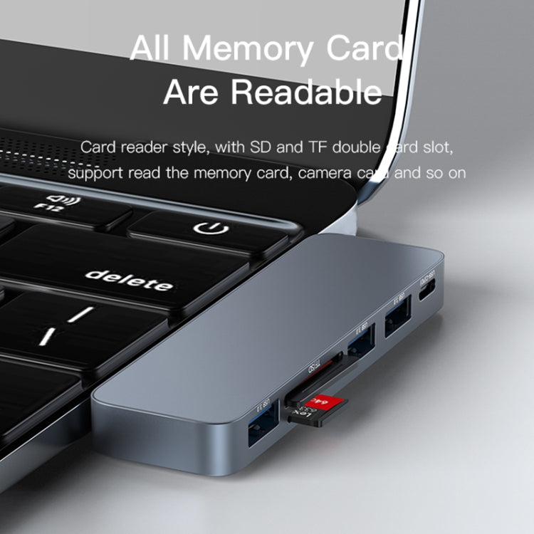 Yesido HB10 6 in 1 USB-C / Type-C Ports Multifunctional Docking Station HUB Adapter-garmade.com