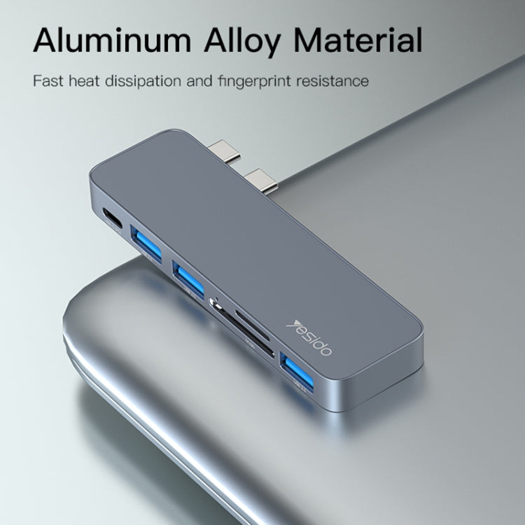 Yesido HB10 6 in 1 USB-C / Type-C Ports Multifunctional Docking Station HUB Adapter-garmade.com