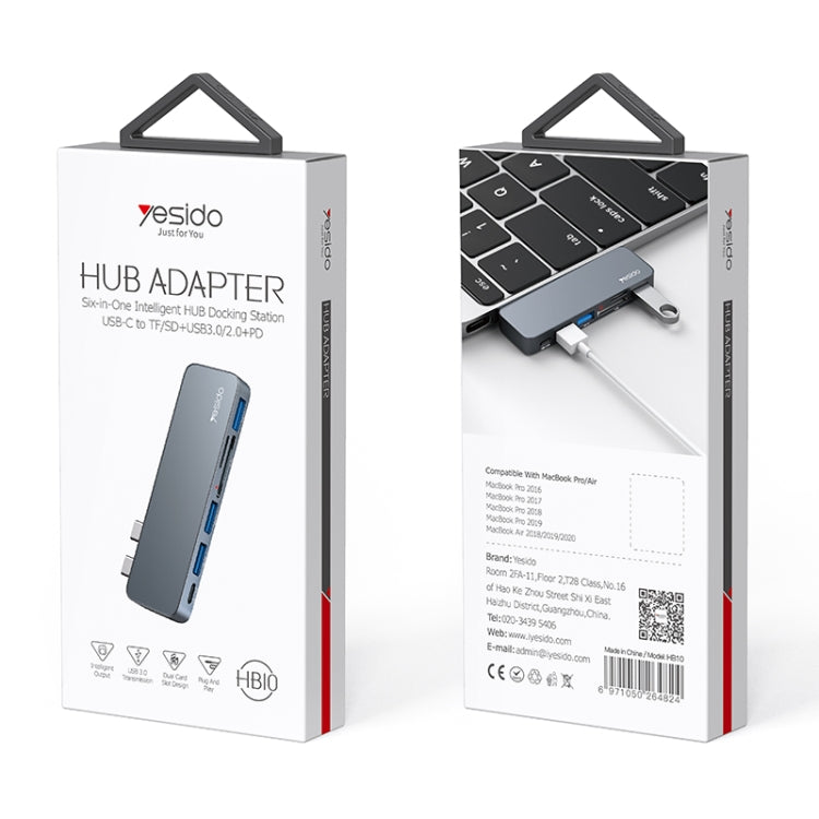 Yesido HB10 6 in 1 USB-C / Type-C Ports Multifunctional Docking Station HUB Adapter-garmade.com