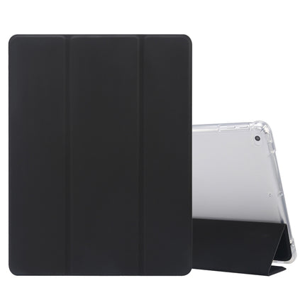 For iPad 9.7(2018)/(2017)/Air 2/Air 3-folding Electric Pressed Skin Texture Horizontal Flip Shockproof Transparent TPU + PU Leather Case with Holder & Pen Slot & Sleep / Wake-up Function(Black)-garmade.com