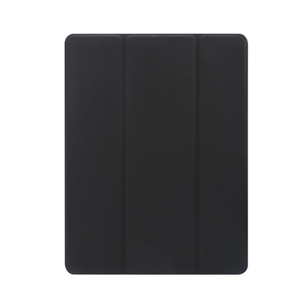For iPad 9.7(2018)/(2017)/Air 2/Air 3-folding Electric Pressed Skin Texture Horizontal Flip Shockproof Transparent TPU + PU Leather Case with Holder & Pen Slot & Sleep / Wake-up Function(Black)-garmade.com