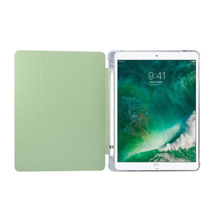 For iPad 9.7(2018)/(2017)/Air 2/Air 3-folding Electric Pressed Skin Texture Horizontal Flip Shockproof Transparent TPU + PU Leather Case with Holder & Pen Slot & Sleep / Wake-up Function(Green)-garmade.com