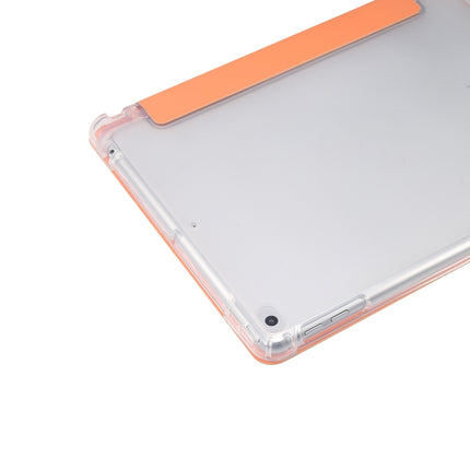 For iPad 9.7(2018)/(2017)/Air 2/Air 3-folding Electric Pressed Skin Texture Horizontal Flip Shockproof Transparent TPU + PU Leather Case with Holder & Pen Slot & Sleep / Wake-up Function(Orange)-garmade.com