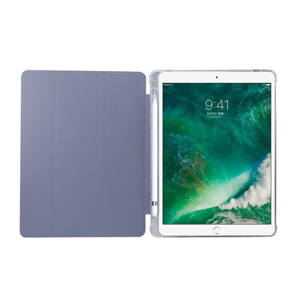 For iPad 9.7(2018)/(2017)/Air 2/Air 3-folding Electric Pressed Skin Texture Horizontal Flip Shockproof Transparent TPU + PU Leather Case with Holder & Pen Slot & Sleep / Wake-up Function(Baby Blue)-garmade.com