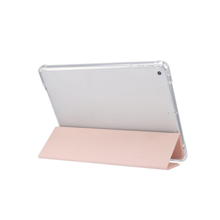 For iPad 9.7(2018)/(2017)/Air 2/Air 3-folding Electric Pressed Skin Texture Horizontal Flip Shockproof Transparent TPU + PU Leather Case with Holder & Pen Slot & Sleep / Wake-up Function(Light Pink)-garmade.com