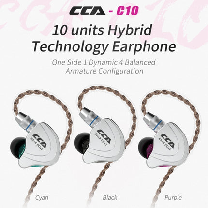CCA CCA-C10 3.5mm Gold Plated Plug Ten Unit Hybrid Wire-controlled In-ear Earphone, Type:without Mic(Sapphire Cyan)-garmade.com
