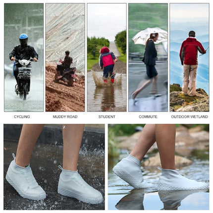 Silicone Non-slip Thickened Wear-resistant Waterproof Shoe Boots Cover, Size:M(White)-garmade.com